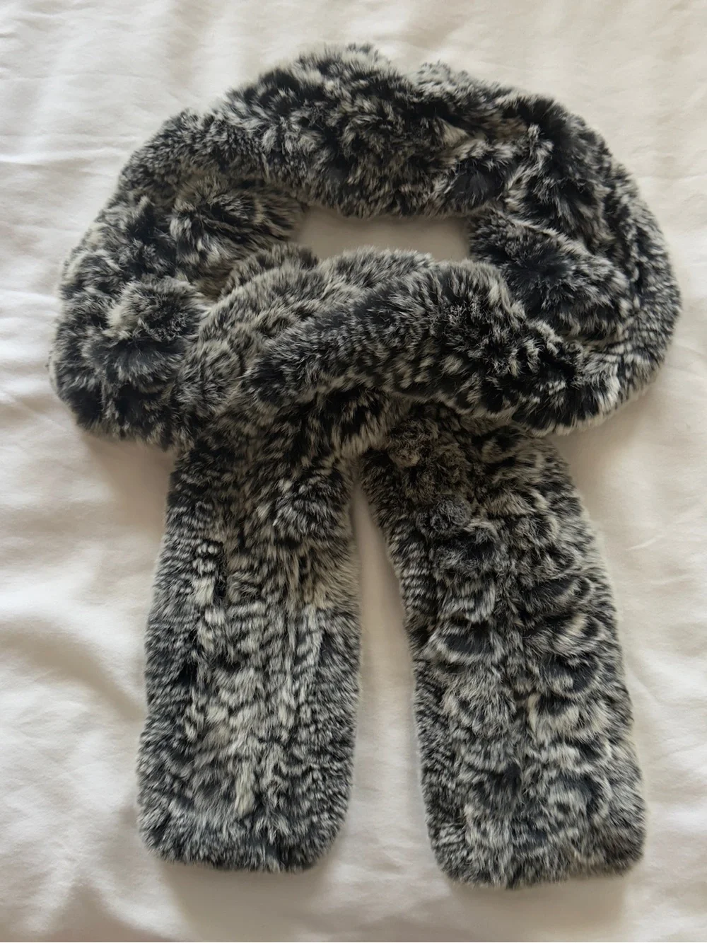 Genuine Rabbit Fur Scarf Gray Black Real Fur Winter Wrap Soft Luxury